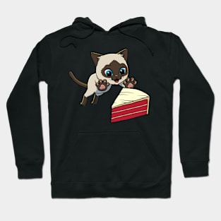 Siamese Cat excited to eat Red Velvet Cake Hoodie